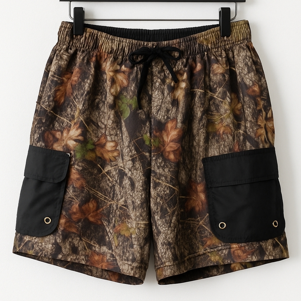 Wilderness Dreams Mens Medium Camo Cargo Shorts Drawstring‎ Pockets Lined